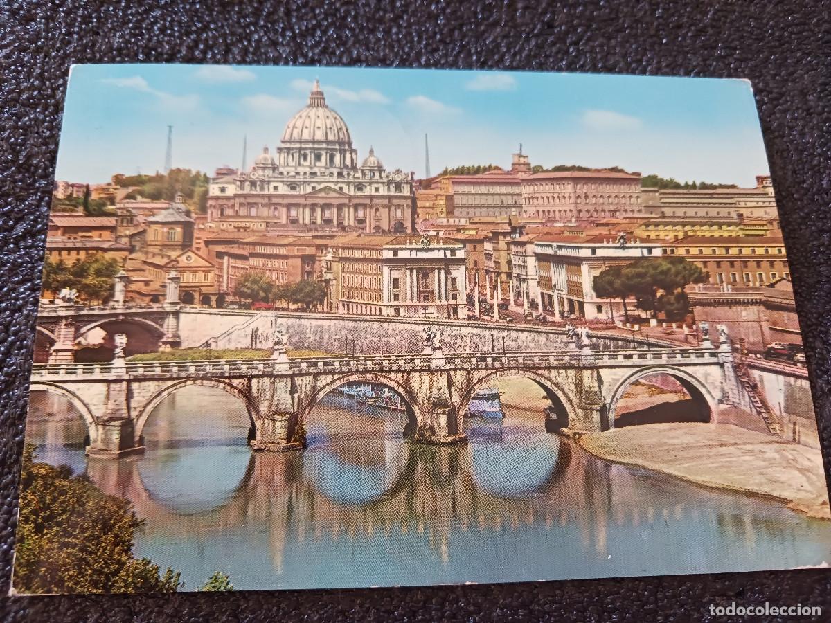 Postales: roma, ponte san angelo e basilica di s. pietro, circulada