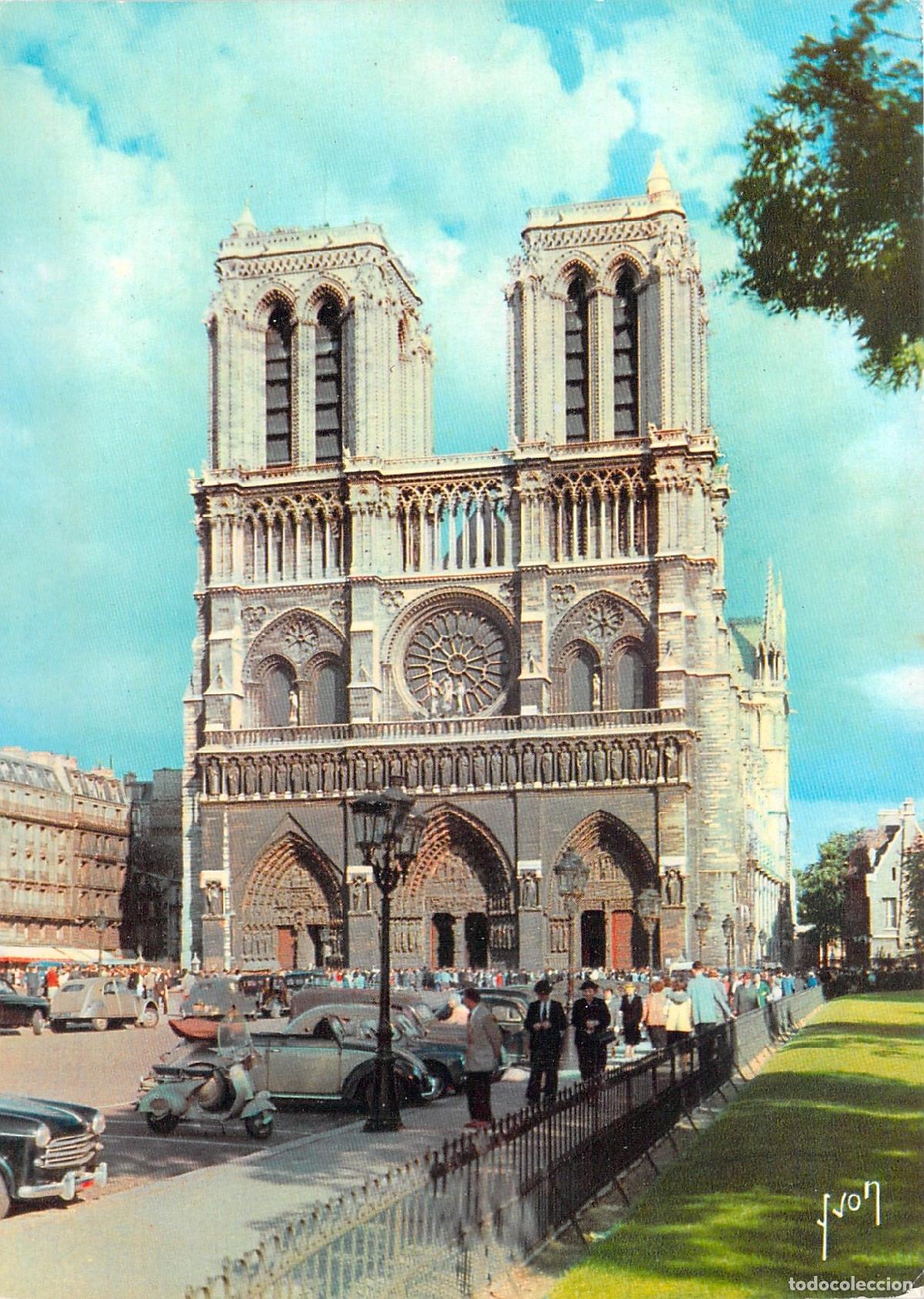 Postales: Postal Catedral de Notre-Dame Par&iacute;s Francia Vista con Coches