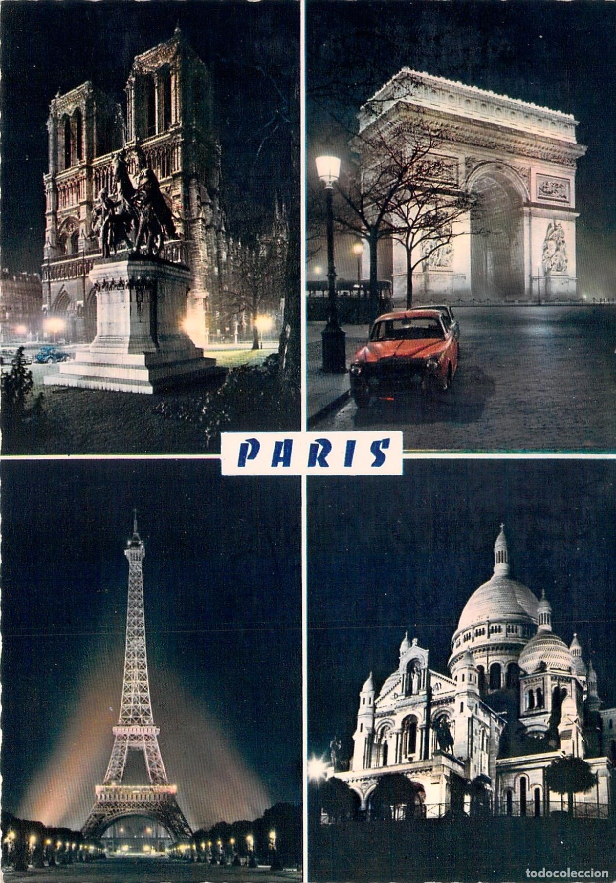Postales: Postal Multivista de Par&iacute;s por la Noche con Torre Eiffel y Notre-Dame
