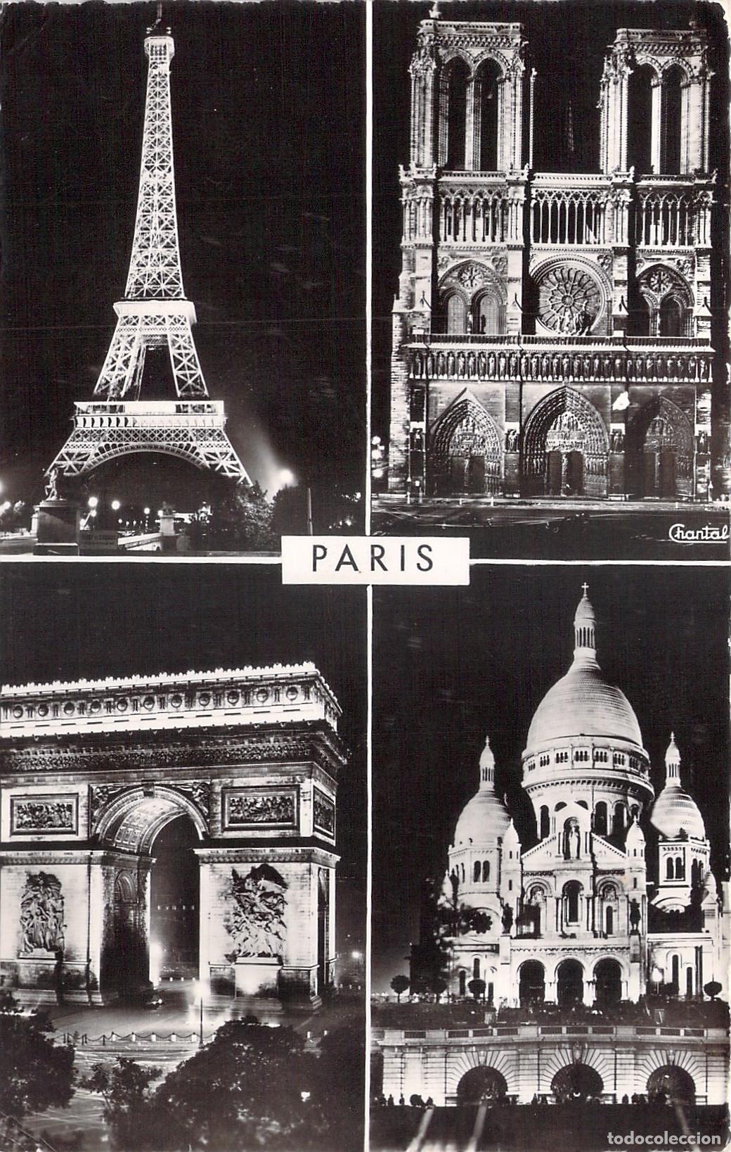 Postales: Postal Multifoto de Par&iacute;s la Nuit con Monumentos Iluminados