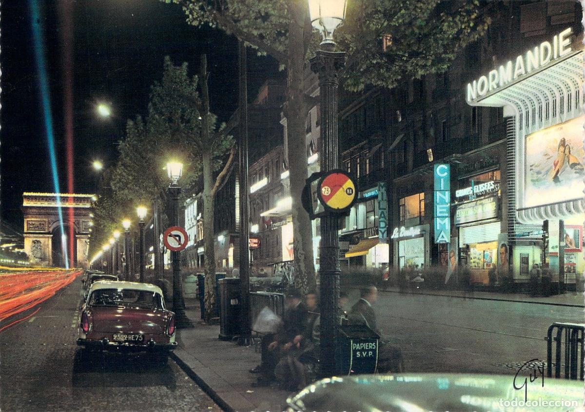 Postales: Postal de Par&iacute;s: Campos El&iacute;seos y Arco de Triunfo de Noche