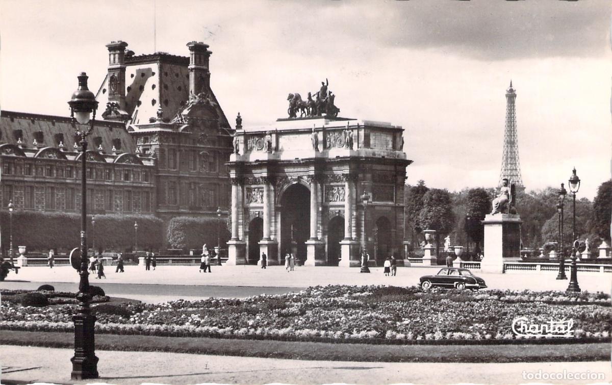 Postales: Postal de Par&iacute;s con el Arco del Carrusel y la Torre Eiffel