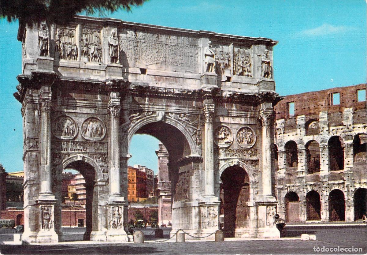 Postales: Postal de Roma: Arco de Constantino y Coliseo romano
