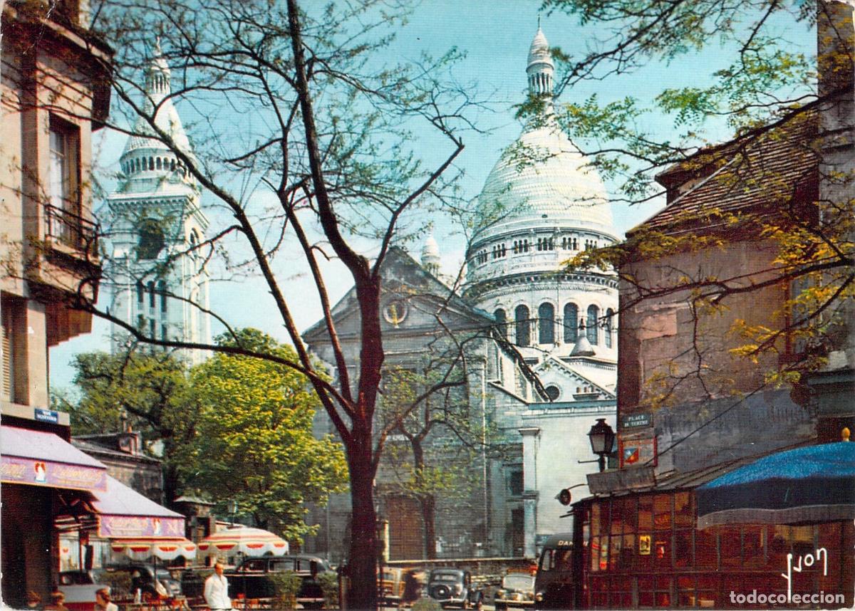 Cartoline: Postal de Par&iacute;s Bas&iacute;lica del Sagrado Coraz&oacute;n y Plaza del Tertre Montmartre