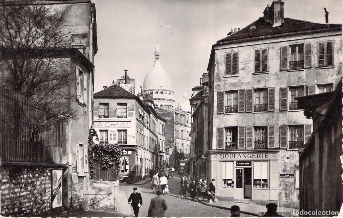Cartoline: Postal de Par&iacute;s Montmartre Sacr&eacute;-C&oelig;ur Rue Norvins y Boulangerie