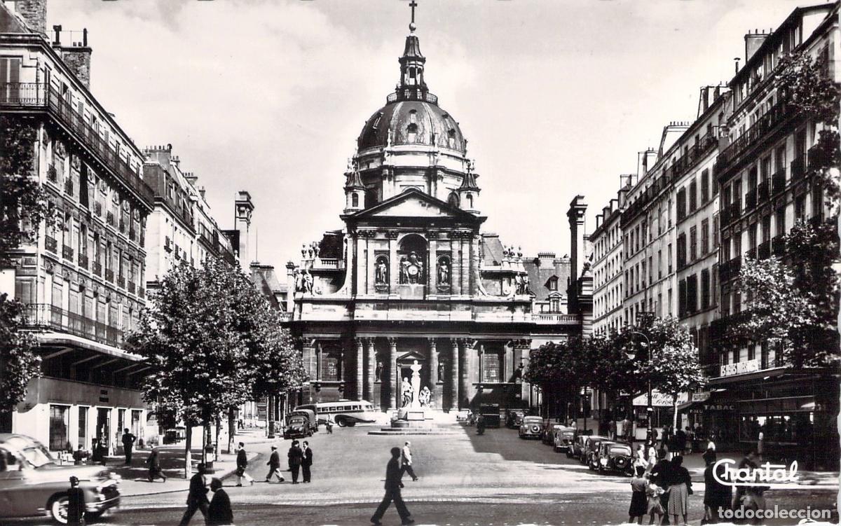 Cartoline: Postal de la Iglesia de la Sorbona en Par&iacute;s, Francia - Vista Callejera