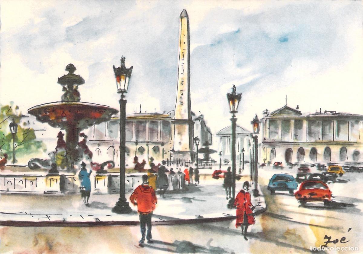 Cartoline: Postal de Par&iacute;s: Ilustraci&oacute;n de la Place de la Concorde por Zo&eacute;