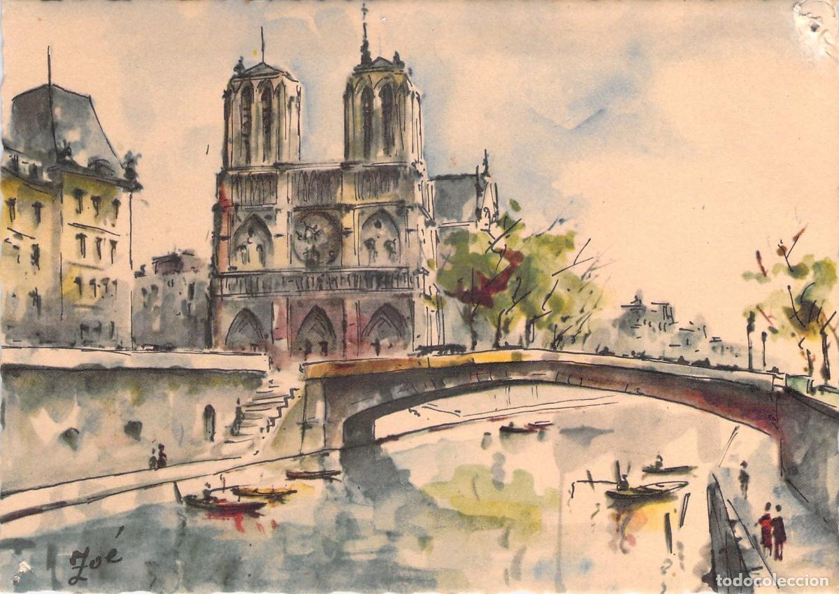 Cartoline: Postal Ilustraci&oacute;n Acuarela de Par&iacute;s Notre Dame y el Sena por Zo&eacute;
