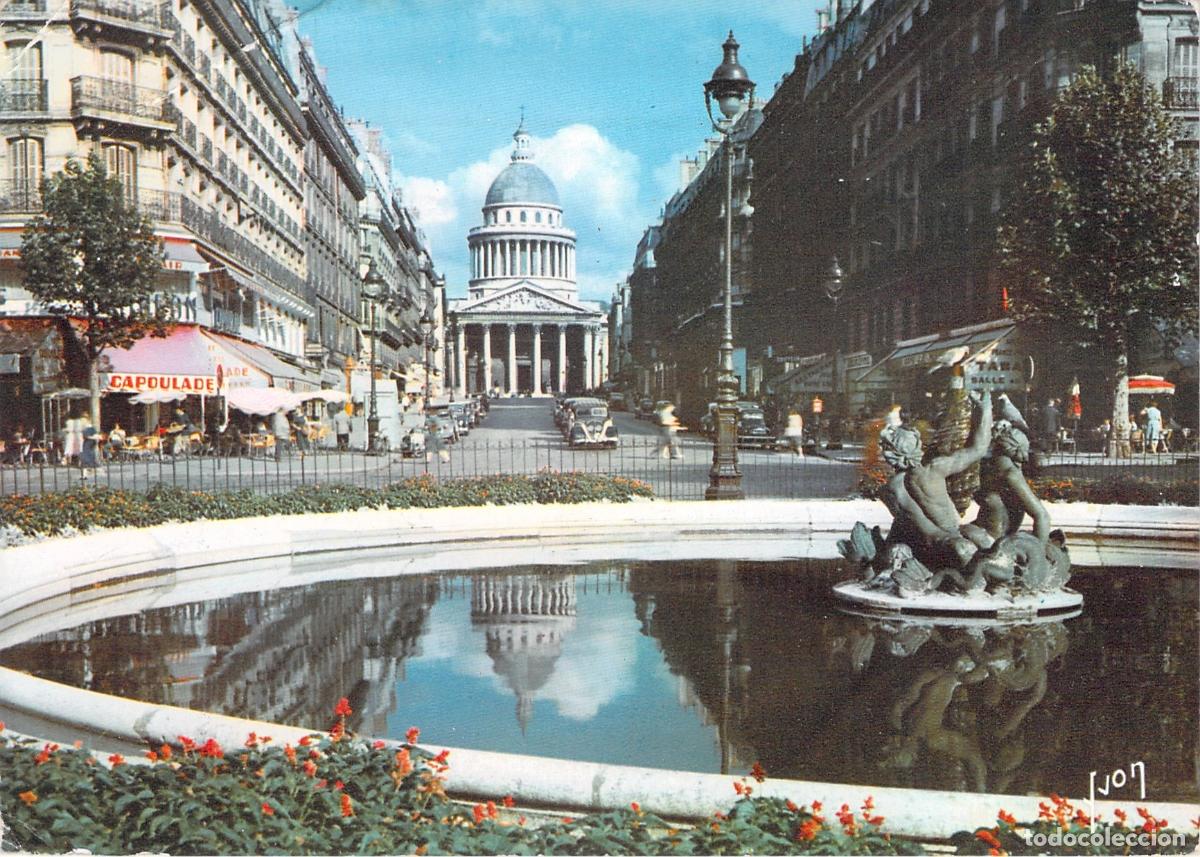 Postkarten: Postal de Par&iacute;s - El Pante&oacute;n y la Rue Soufflot con Fuente