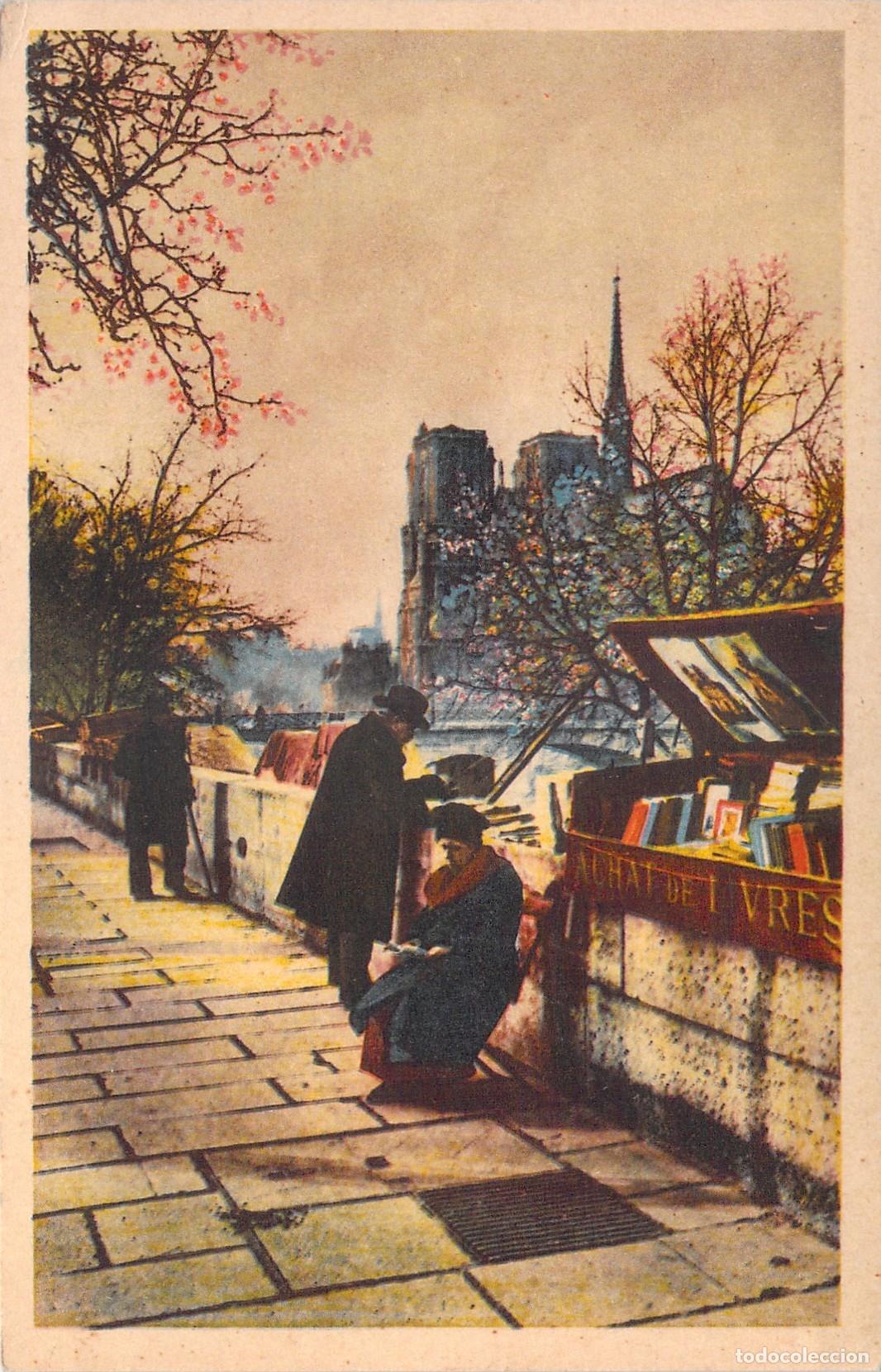 Postkarten: Postal de Par&iacute;s con Bouquinistes y Catedral de Notre-Dame