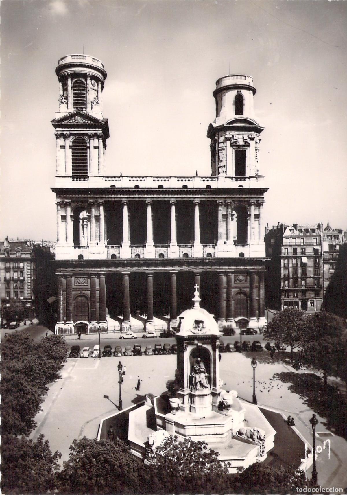 Postales: Postal de la Iglesia de Saint-Sulpice y Fuente de Visconti en Par&iacute;s