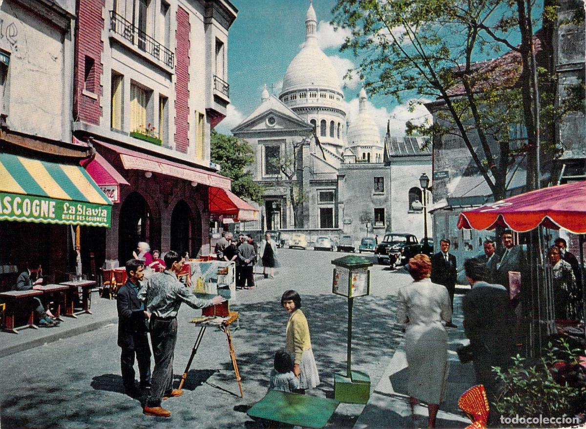Postales: Postal de Par&iacute;s: Montmartre y la Place du Tertre con Sacr&eacute;-C&oelig;ur