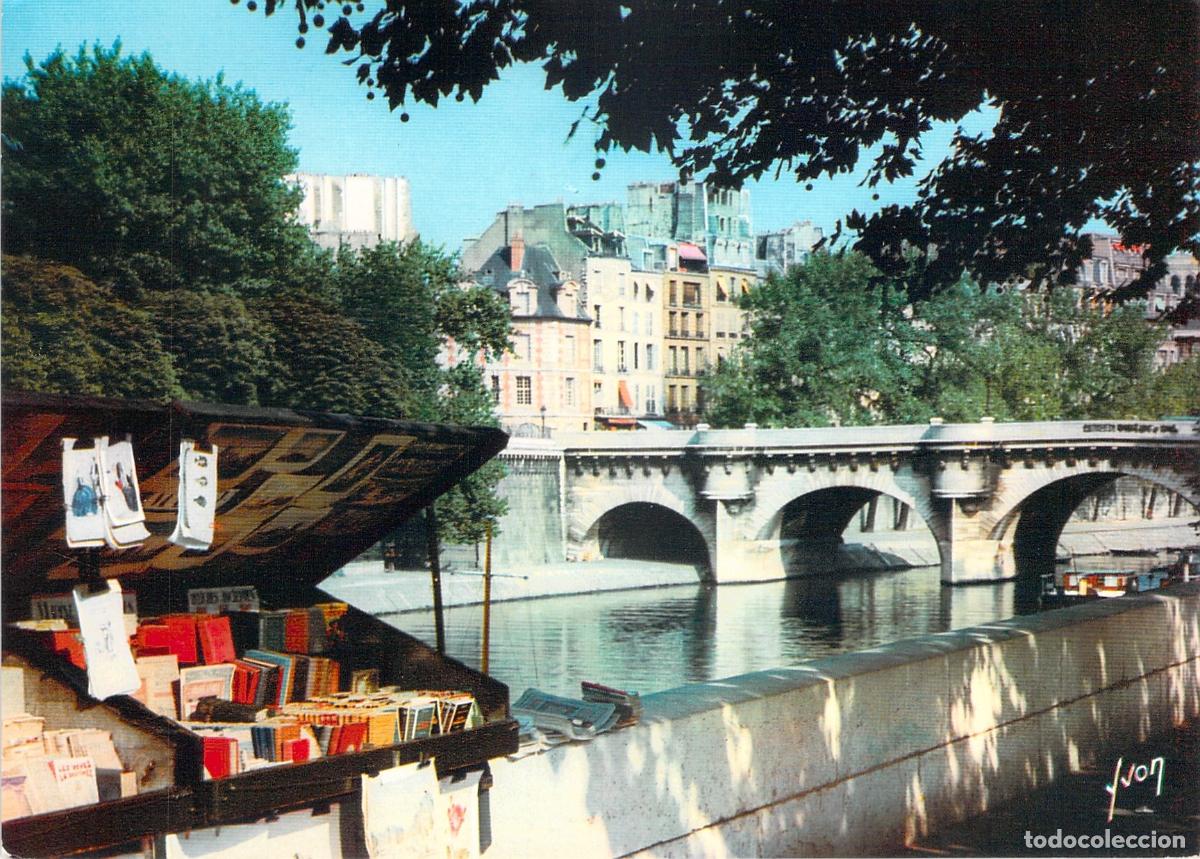 Cartoline: Postal Par&iacute;s Quai de Conti con Puesto de Libros sobre el Sena