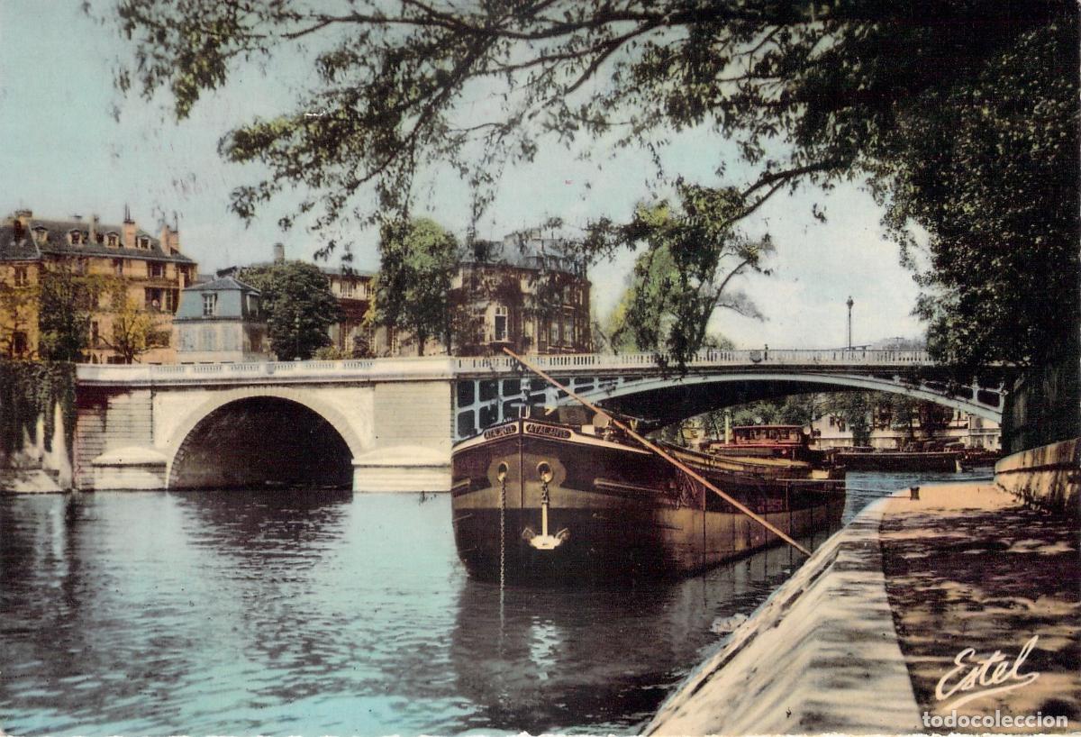 Cartoline: Postal de Par&iacute;s, Isla de San Luis y los Muelles del Sena con Barcaza