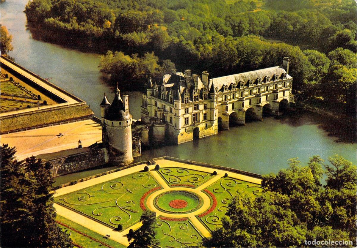Postais: Postal del Castillo de Chenonceau y Jardines, Francia