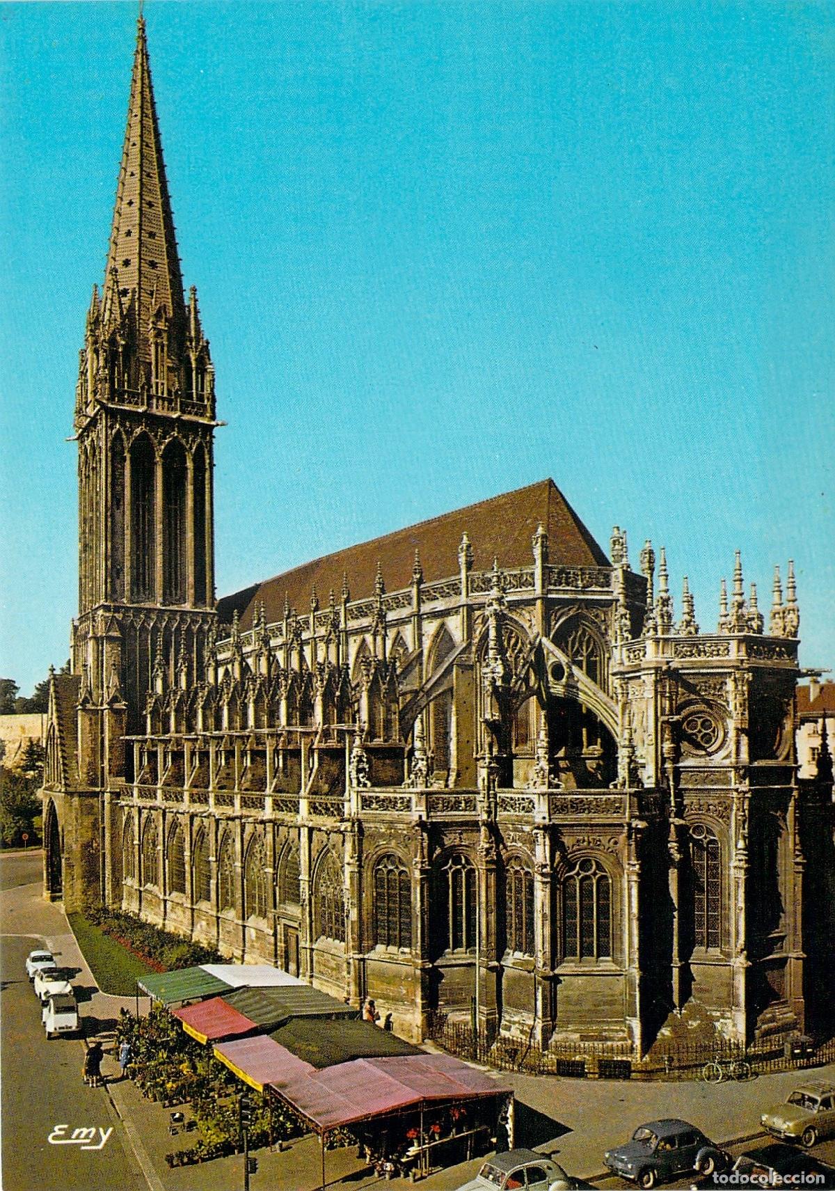 Cartes Postales: Postal de Caen, Francia - Iglesia de Saint-Pierre y Mercado de Flores