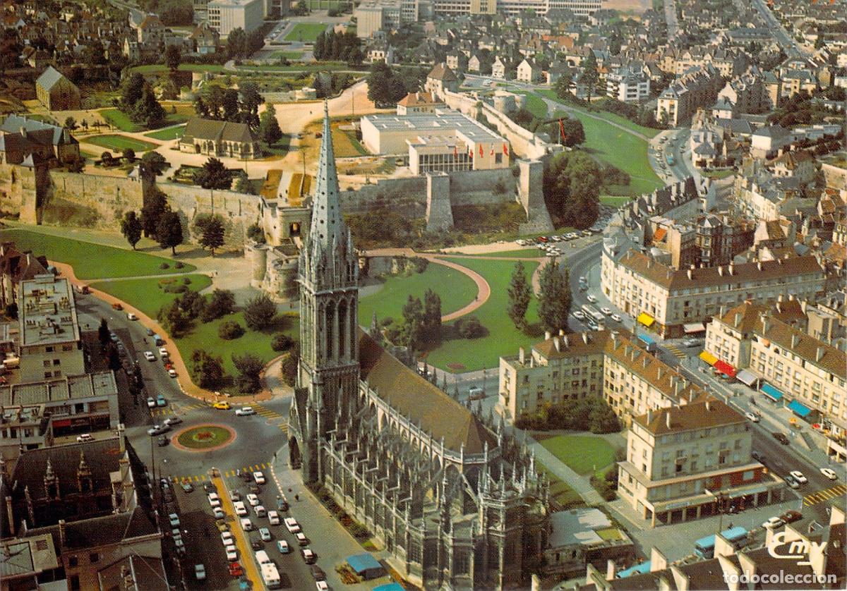 Postkarten: Postal Vista A&eacute;rea Caen Iglesia Saint-Pierre y Castillo Francia