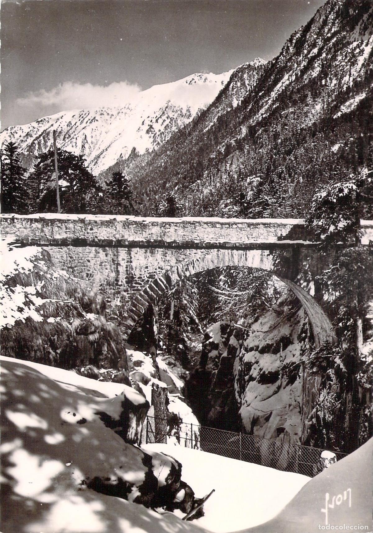 Postales: Postal Puente de Espa&ntilde;a en Pirineos con Paisaje Nevado