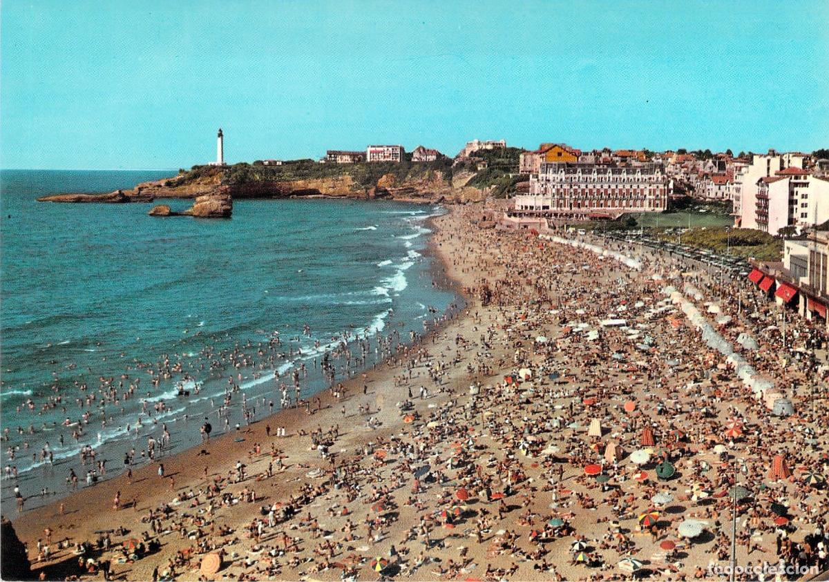 Postales: Postal de Biarritz: La Grande Plage y el Faro al Fondo