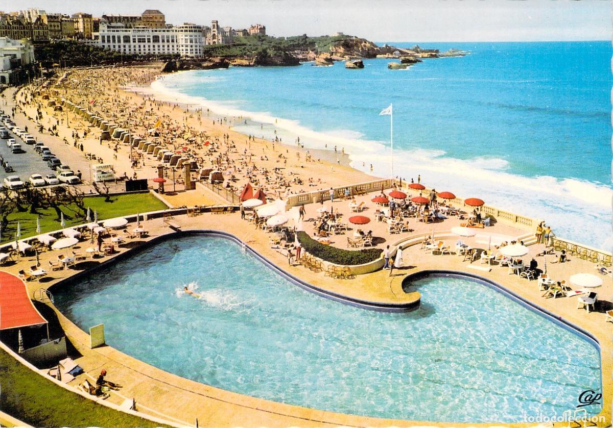 Postales: Postal Biarritz: La Grande Plage y Piscina del Casino Bellevue