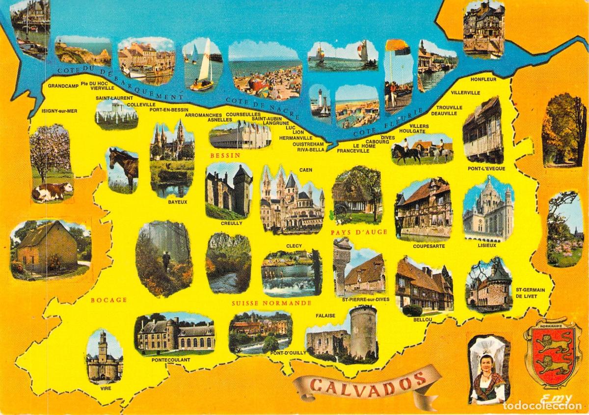 Cartes Postales: Postal Mapa Ilustrado de Calvados Normand&iacute;a Francia