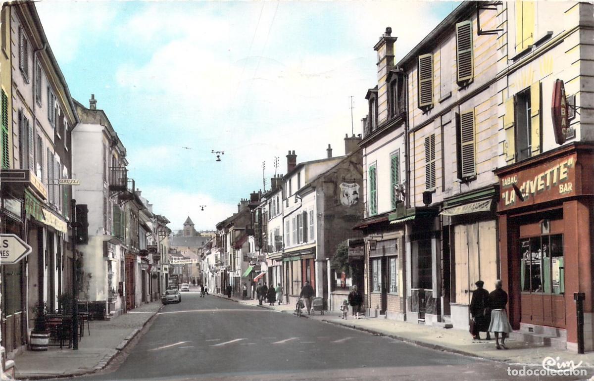 Cartes Postales: Postal de Longjumeau - Vista de la Grande Rue y Tabac La Civette