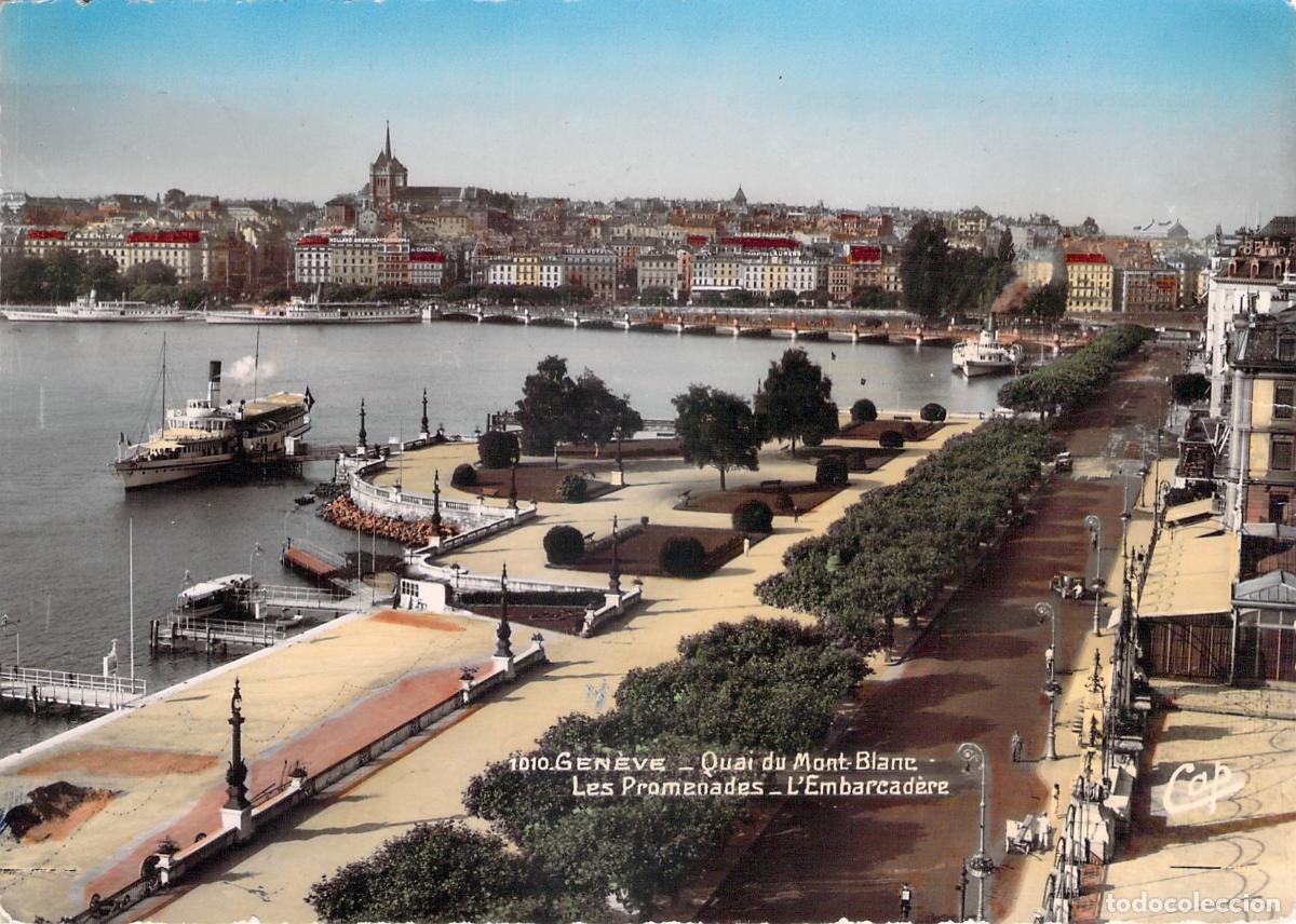 Cartes Postales: Postal de Ginebra: Quai du Mont-Blanc y Embarcadero de barcos