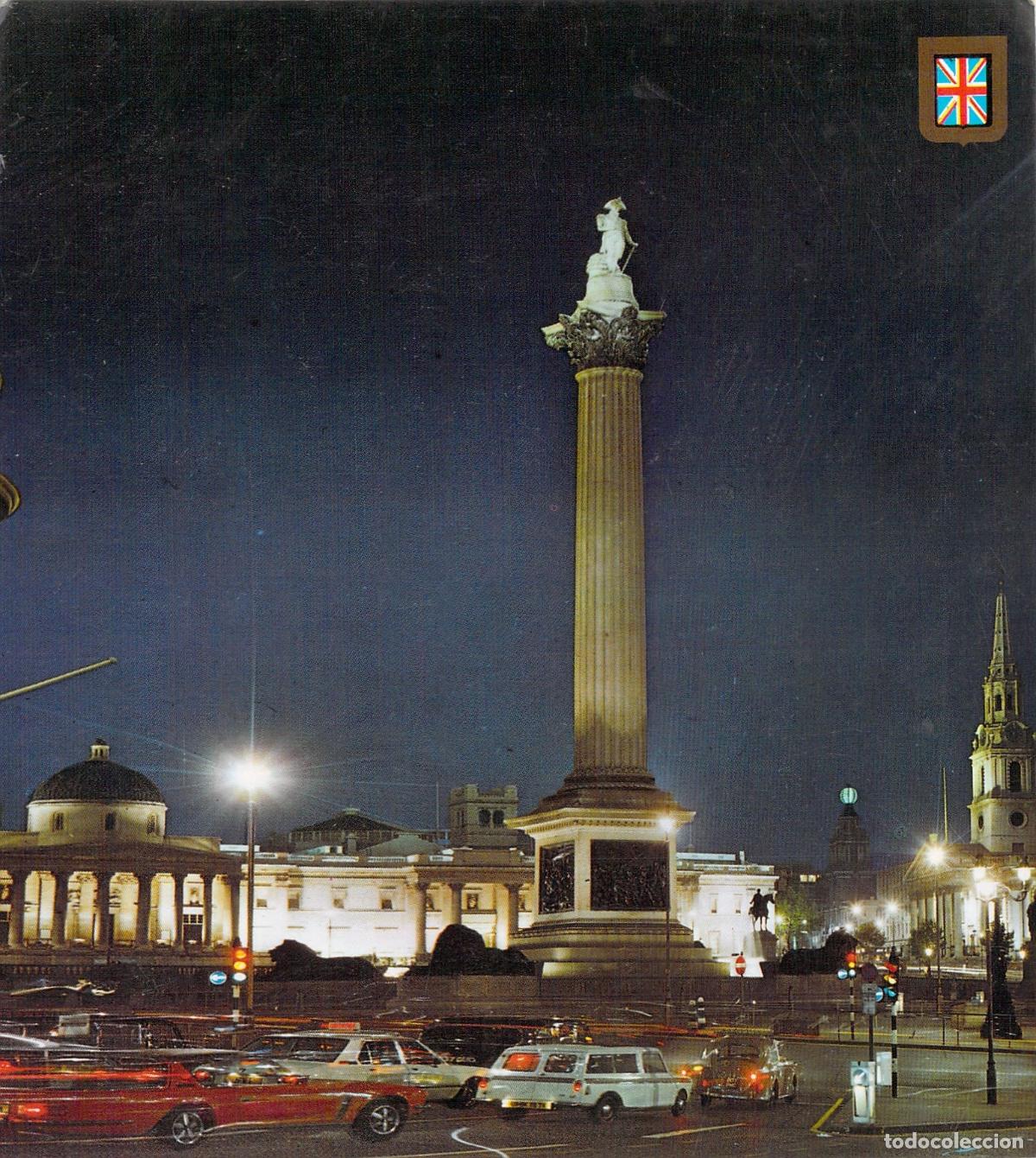 Postales: Postal de Londres Trafalgar Square y Monumento a Nelson Vista Nocturna