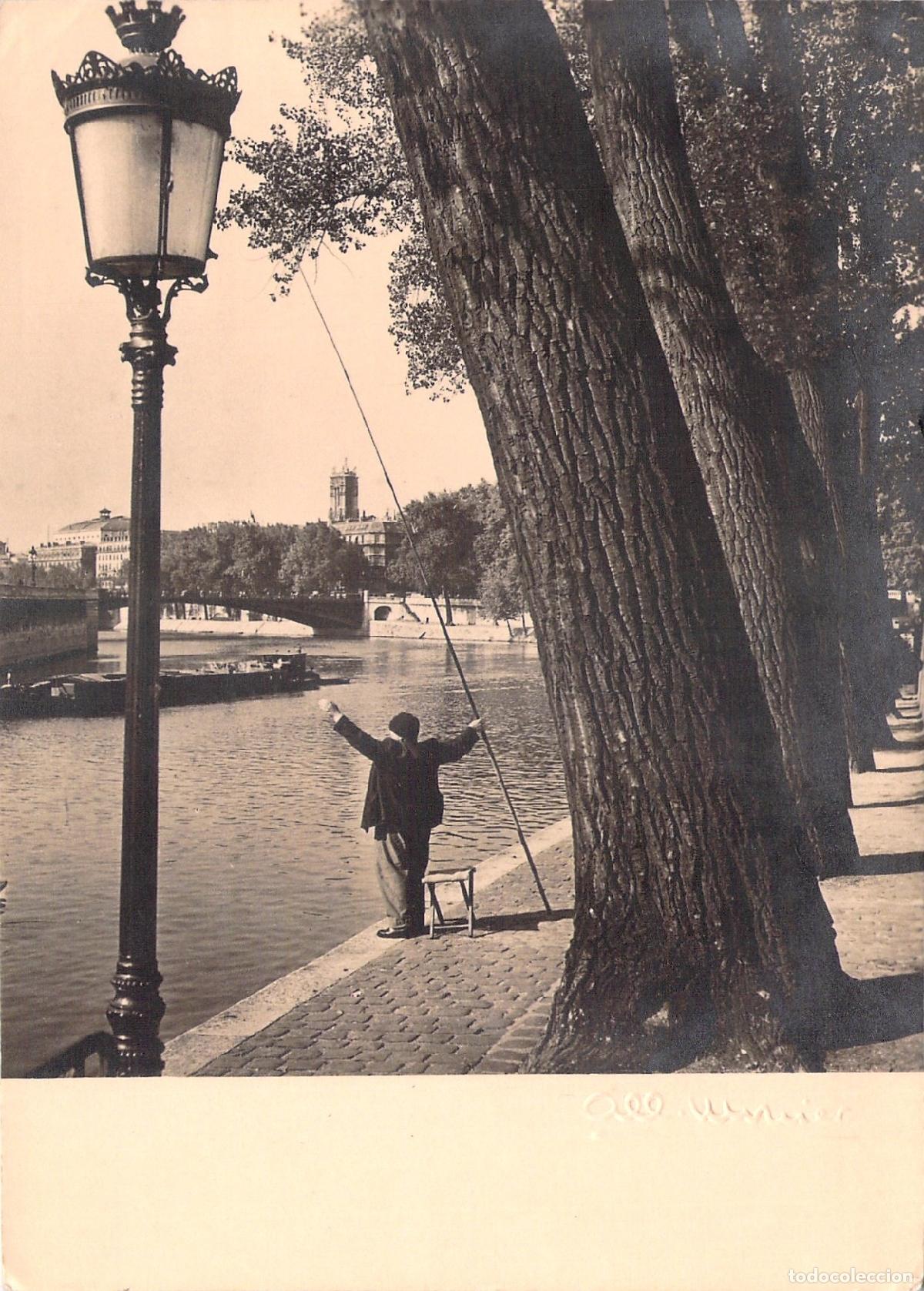 Postales: Postal de Par&iacute;s: Pescador en el Sena, Isla de Saint-Louis por Albert Monier