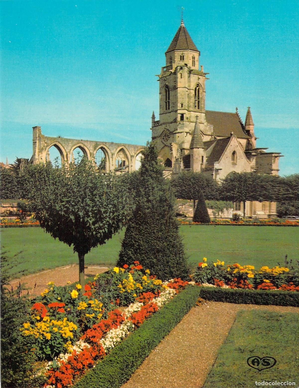 Postales: Postal Iglesia Saint Etienne le Vieux y Jardines de Caen