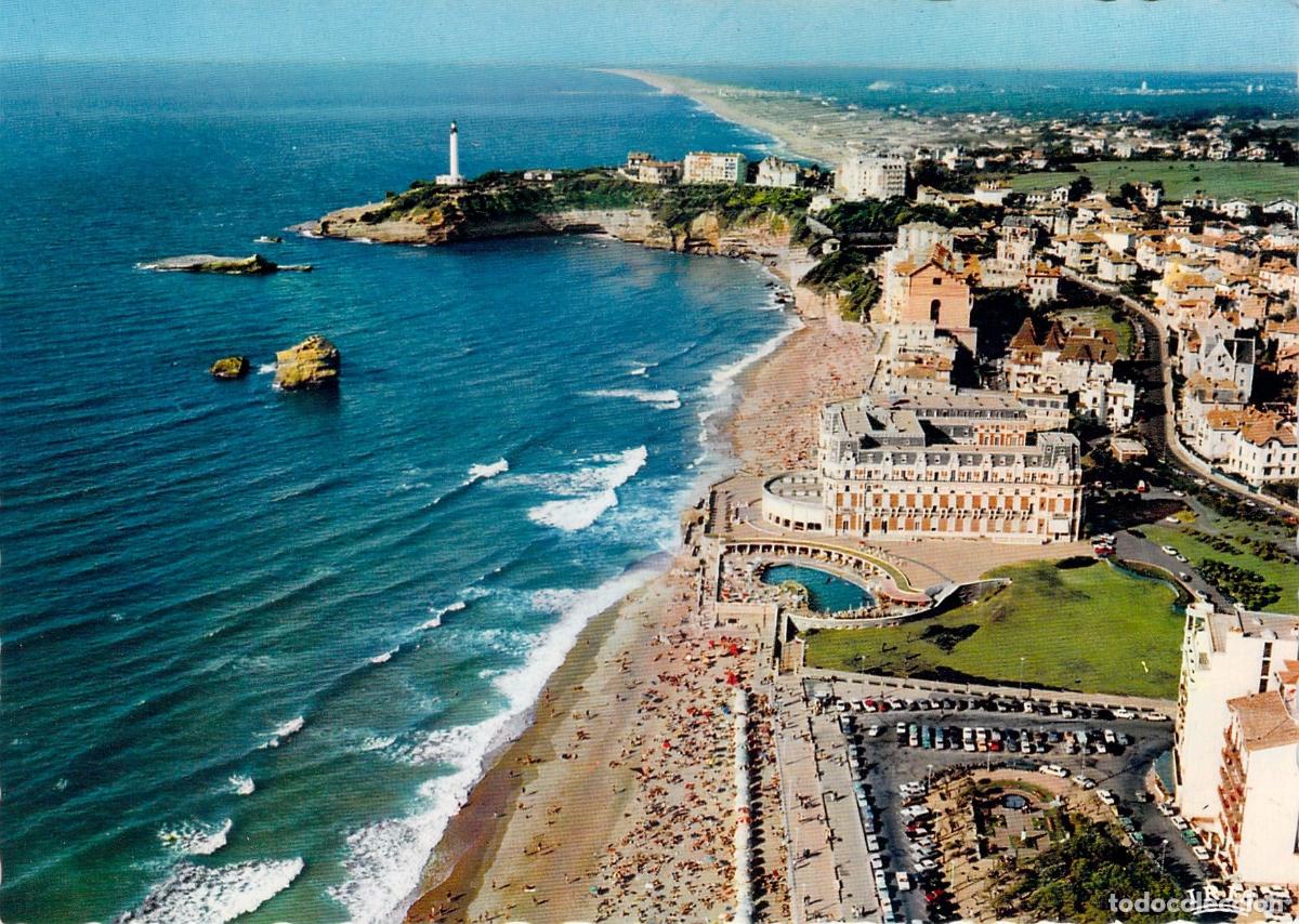 Postales: Postal de Biarritz: Vista A&eacute;rea del Faro y Playa de la Chambre d'Amour