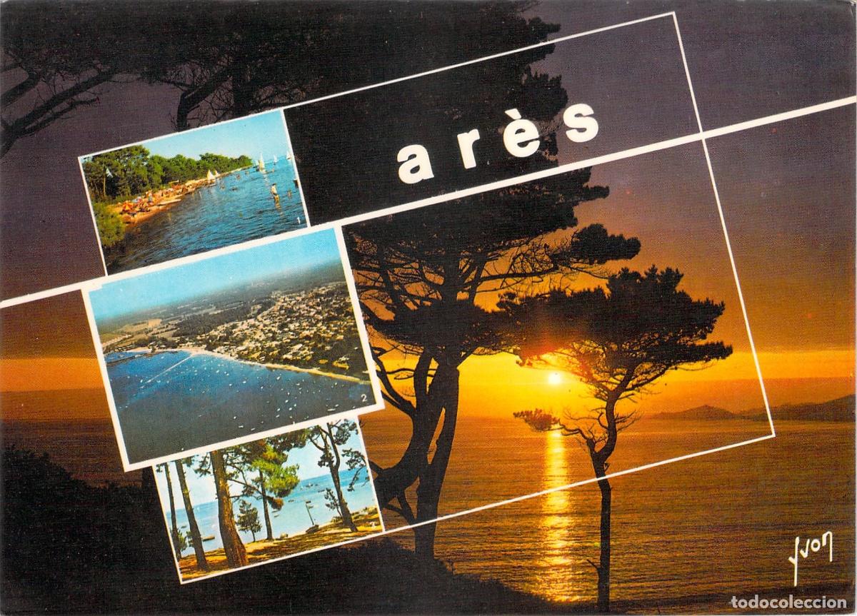 Postales: Postal de Ar&egrave;s, Bassin d'Arcachon, Francia - Multivista y Atardecer