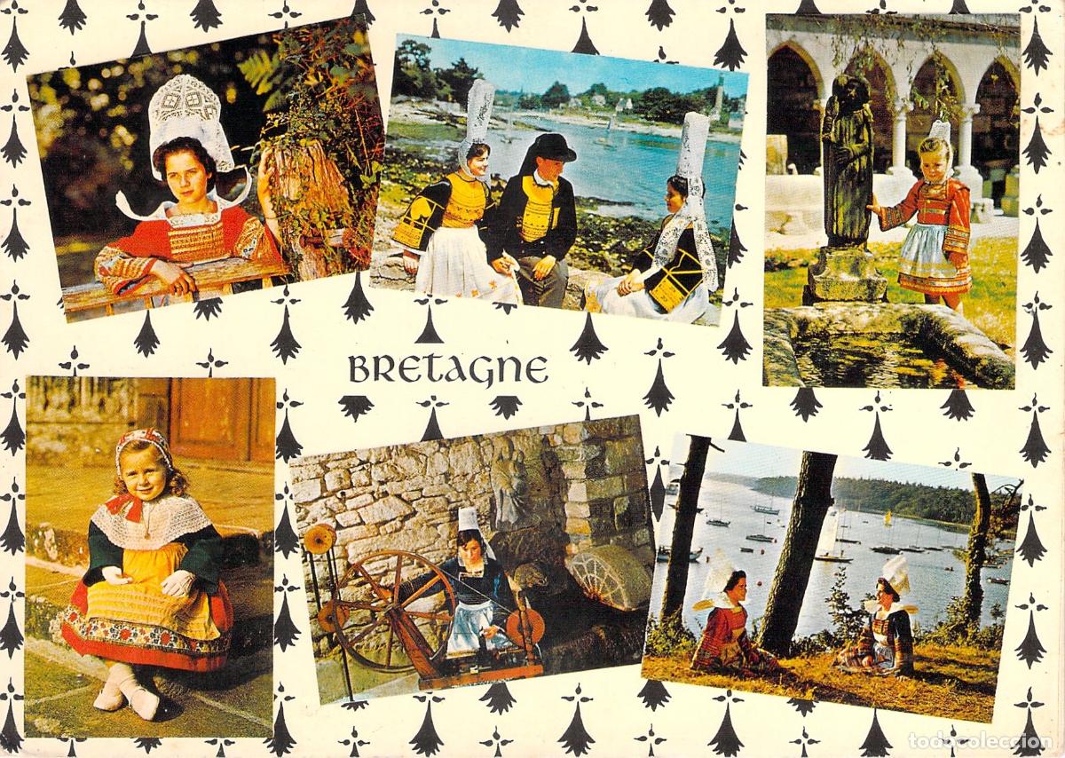 Postales: Postal Multivista de Breta&ntilde;a con Trajes Tradicionales y Folclore