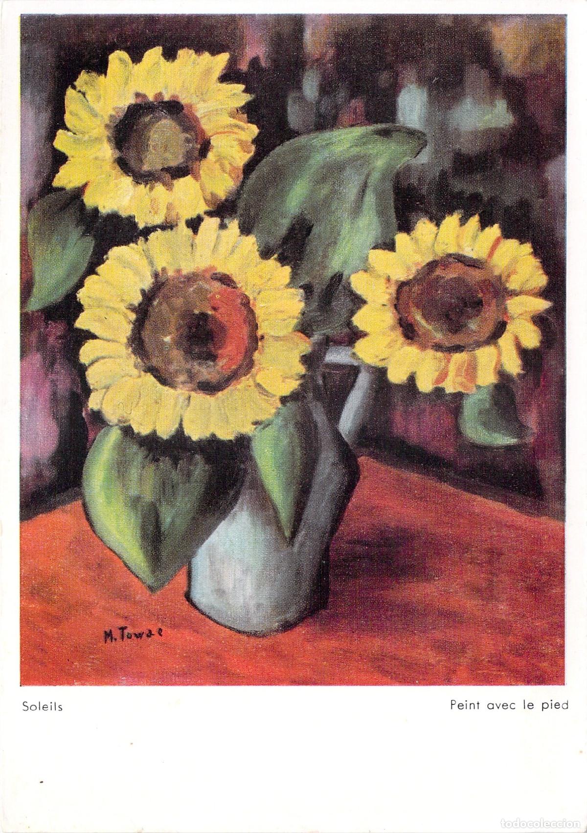 Cartes Postales: Postal de Girasoles Pintura con el Pie Obra de Annick