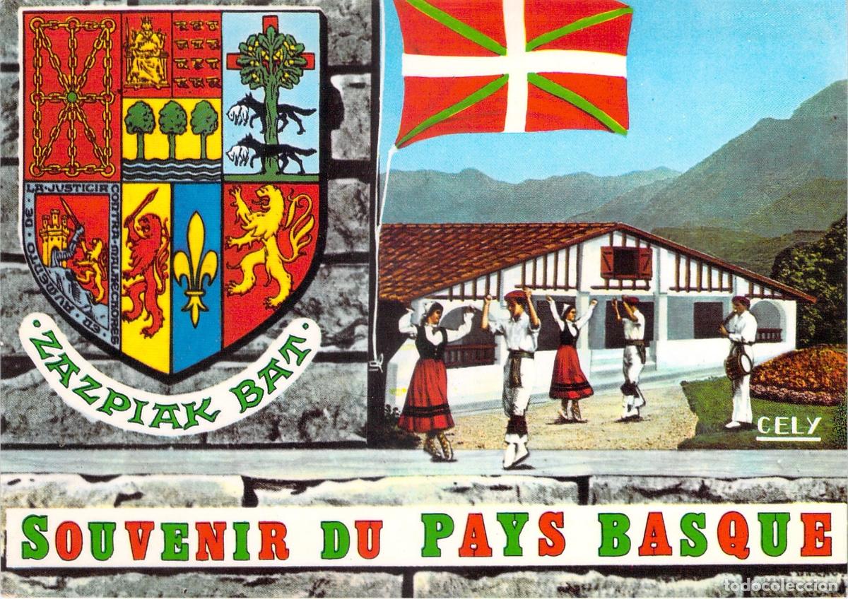Cartes Postales: Postal Souvenir del Pa&iacute;s Vasco Escudo Zazpiak Bat Danza Tradicional
