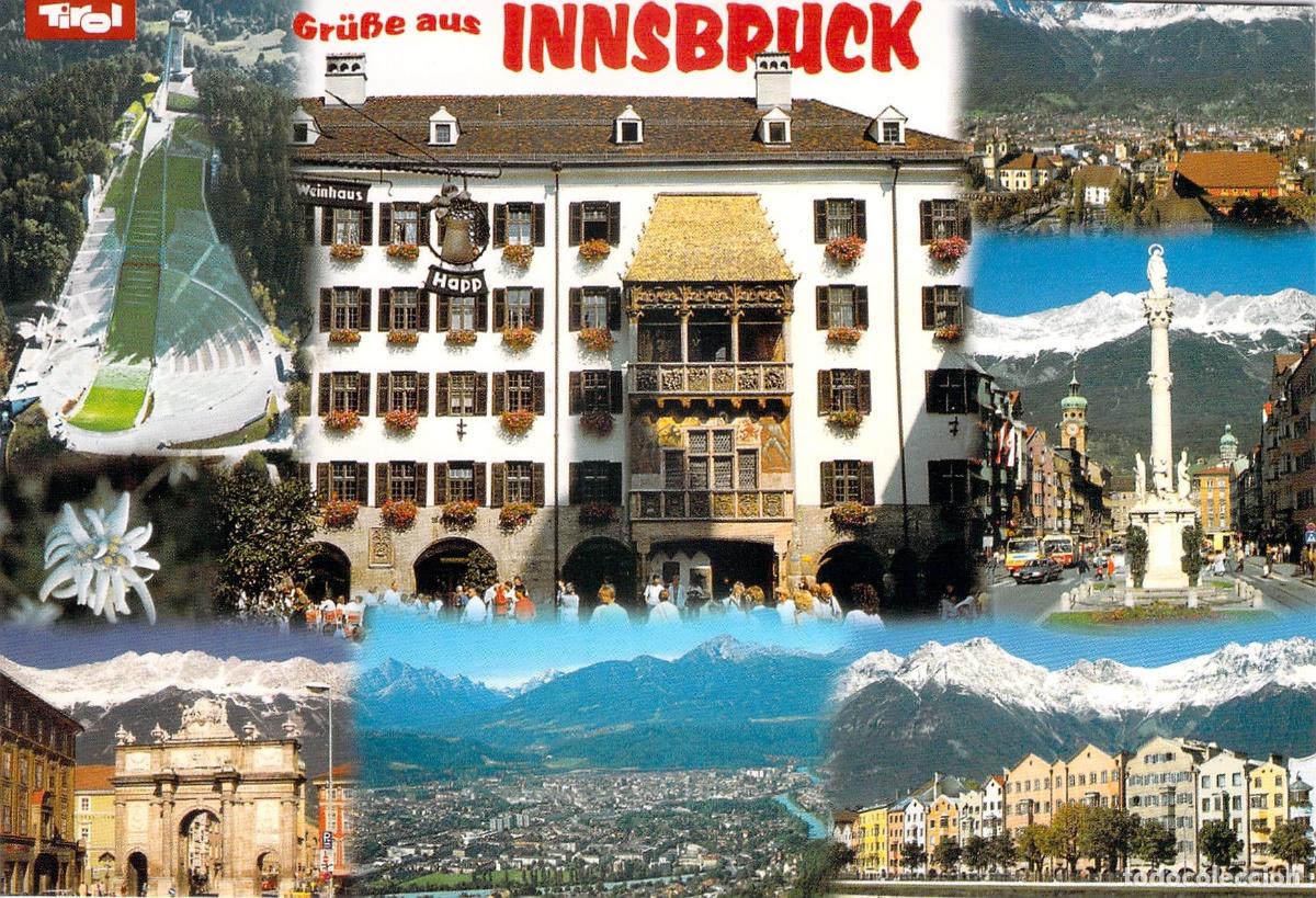 Postales: Postal Tur&iacute;stica de Innsbruck Austria Multivista con Tejadillo de Oro