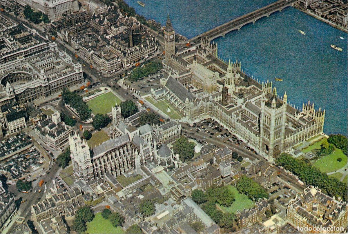 Cartes Postales: Postal de Vista A&eacute;rea de Westminster y Parlamento de Londres