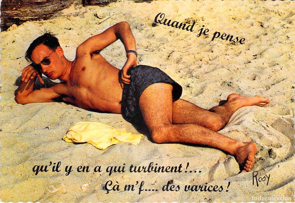 Cartes Postales: Postal Francesa de Humor Hombre Descansando en la Playa