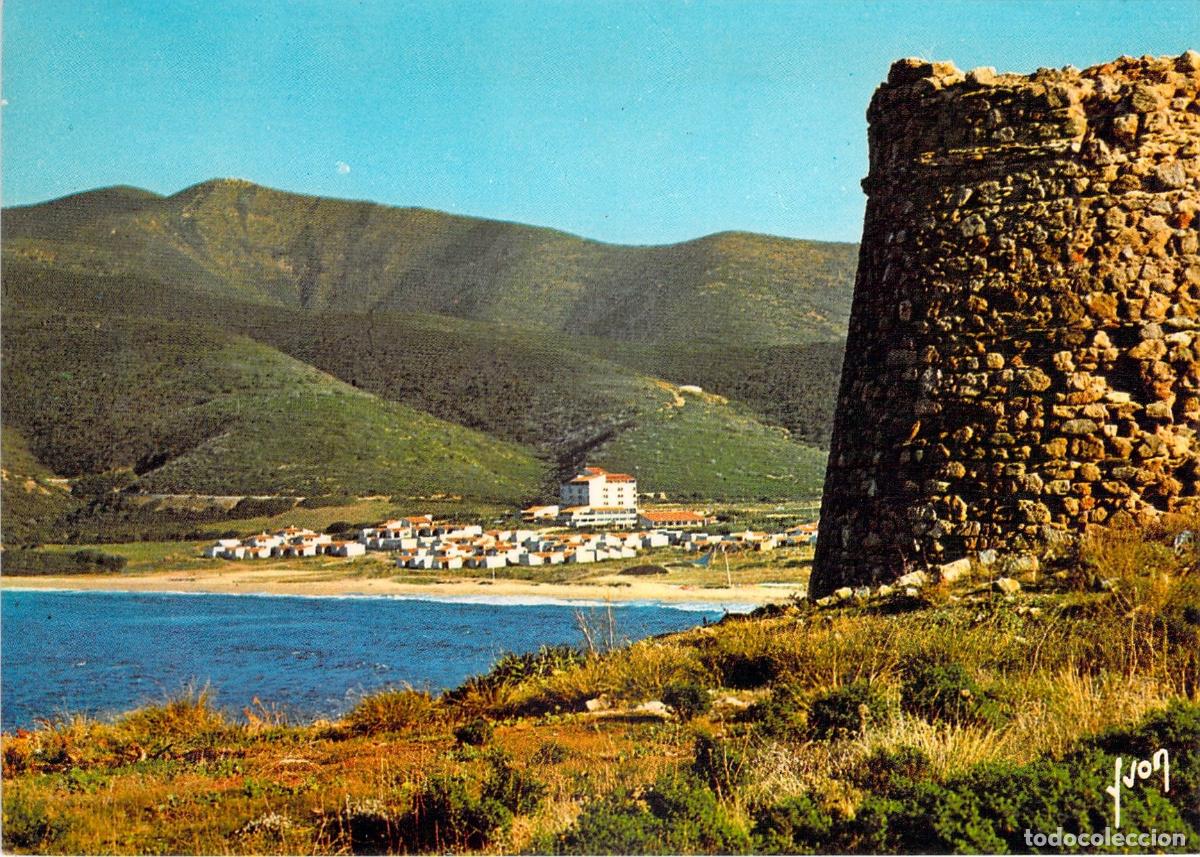 Postales: Postal Playa de Lozari y Torre en Belgod&egrave;re C&oacute;rcega