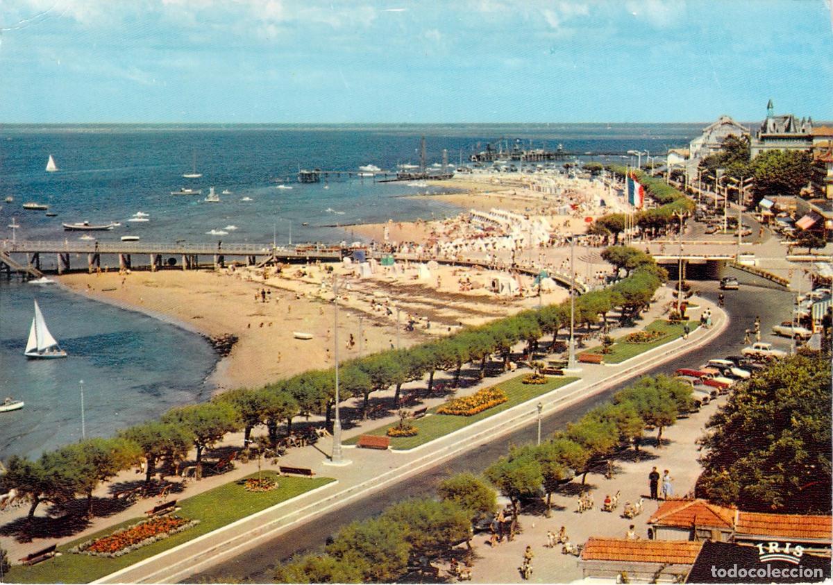 Postales: Postal de la playa y los muelles de Arcachon, Francia