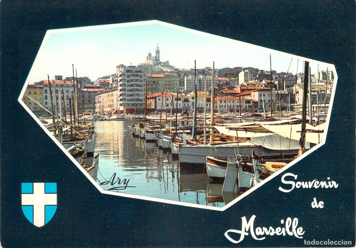 Postales: Postal Souvenir de Marsella: Puerto y Notre-Dame de la Garde