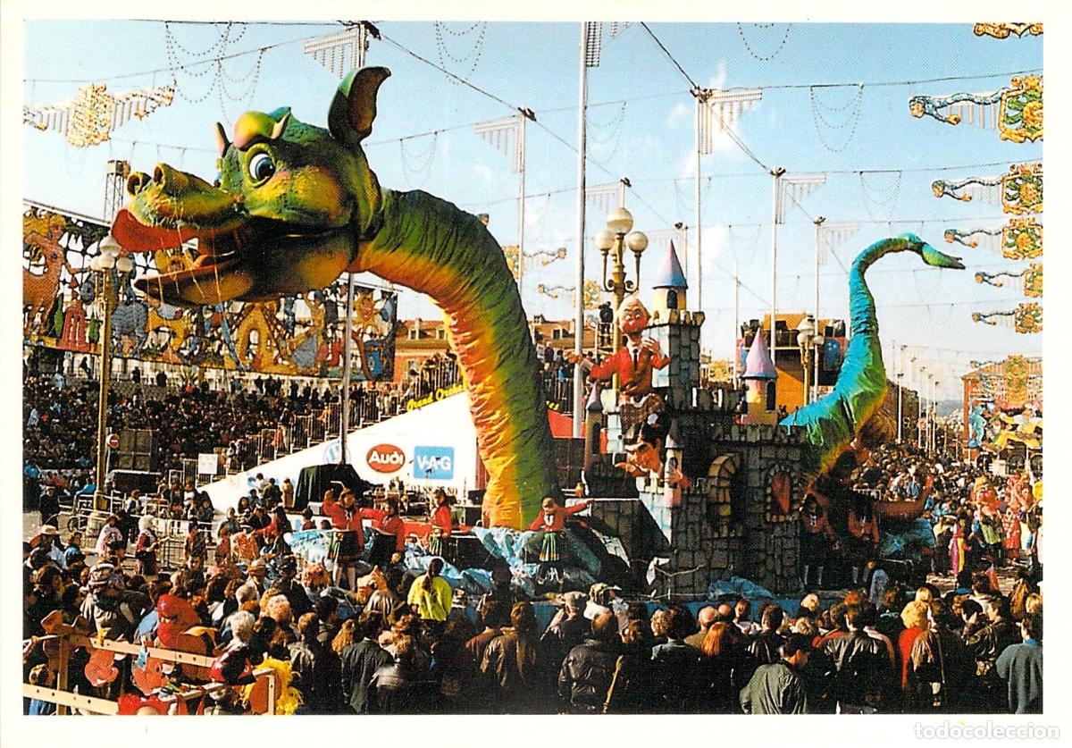 Postkarten: Postal del Carnaval de Niza con Espectacular Carroza de Drag&oacute;n