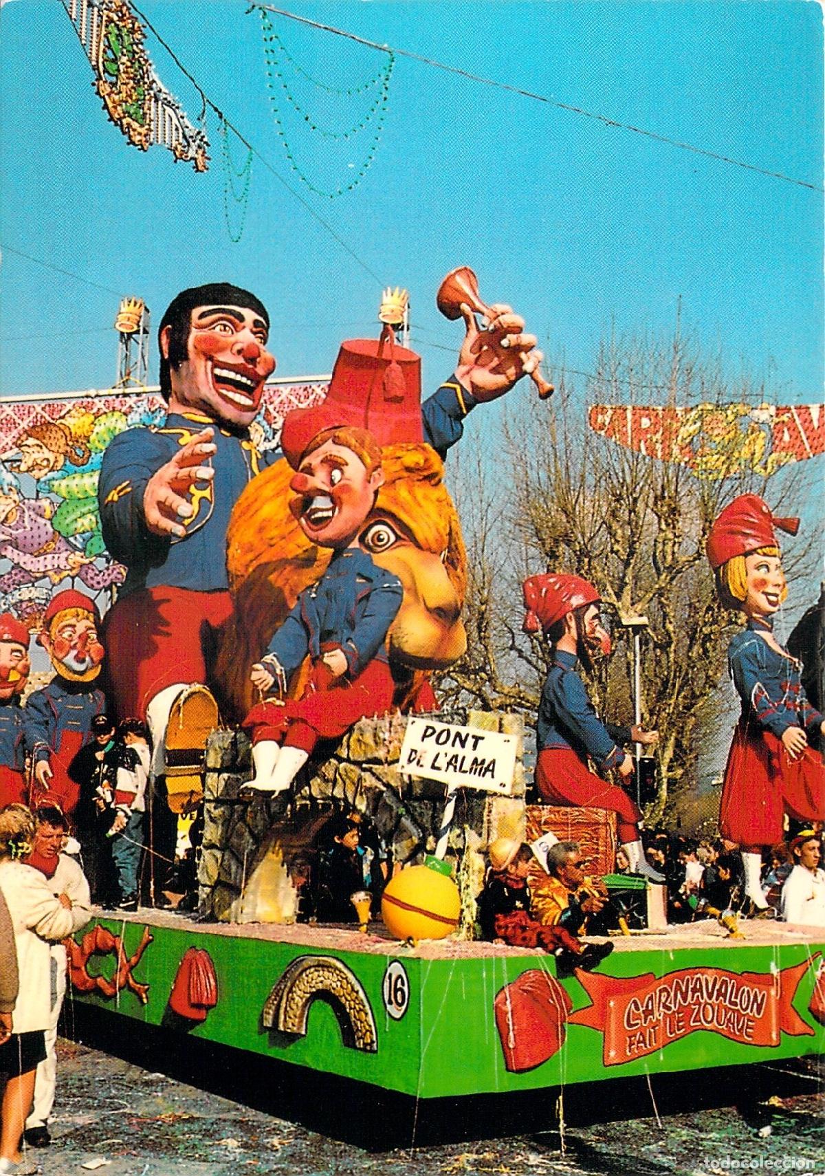 Postkarten: Postal del Carnaval de Niza con Carroza y Figuras Gigantes