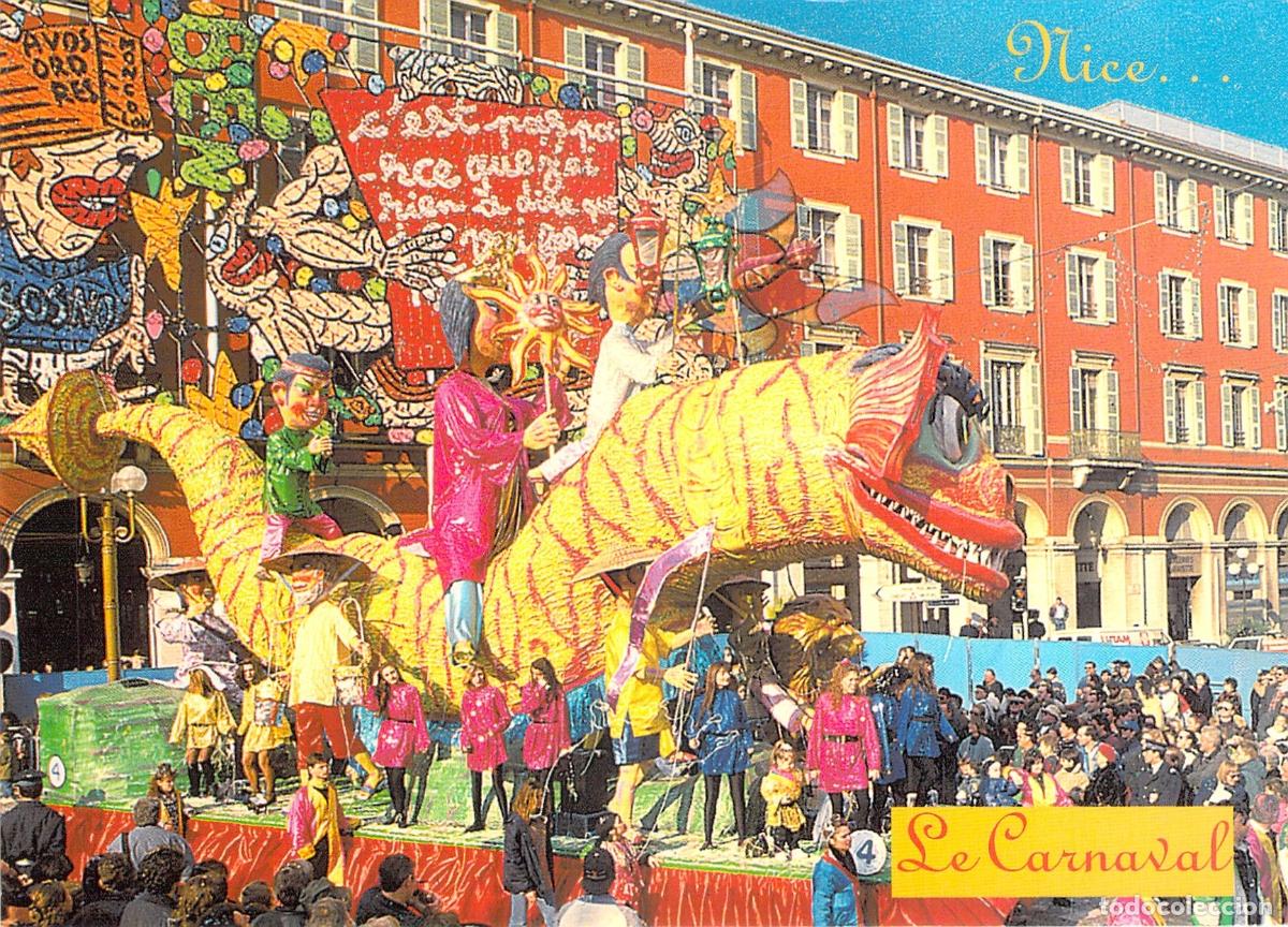 Cartes Postales: Postal del Carnaval de Niza con Gran Carroza de Drag&oacute;n y Desfile