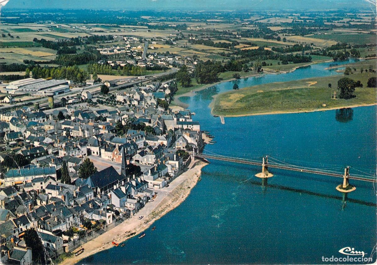 Postkarten: Postal de Ingrandes-sur-Loire con vista a&eacute;rea del r&iacute;o y puente