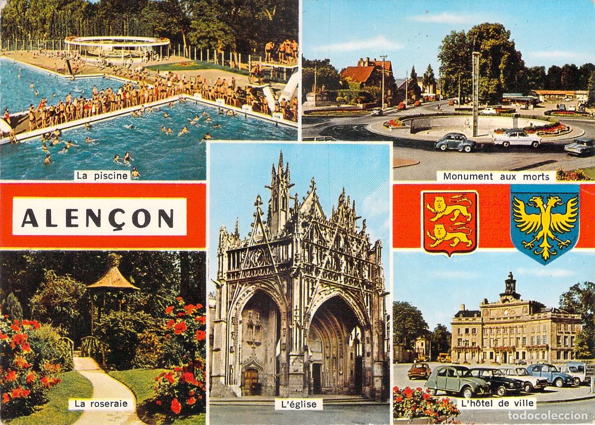 Postales: Postal Multivista de Alen&ccedil;on, Francia - Vistas de la Ciudad y Monumentos