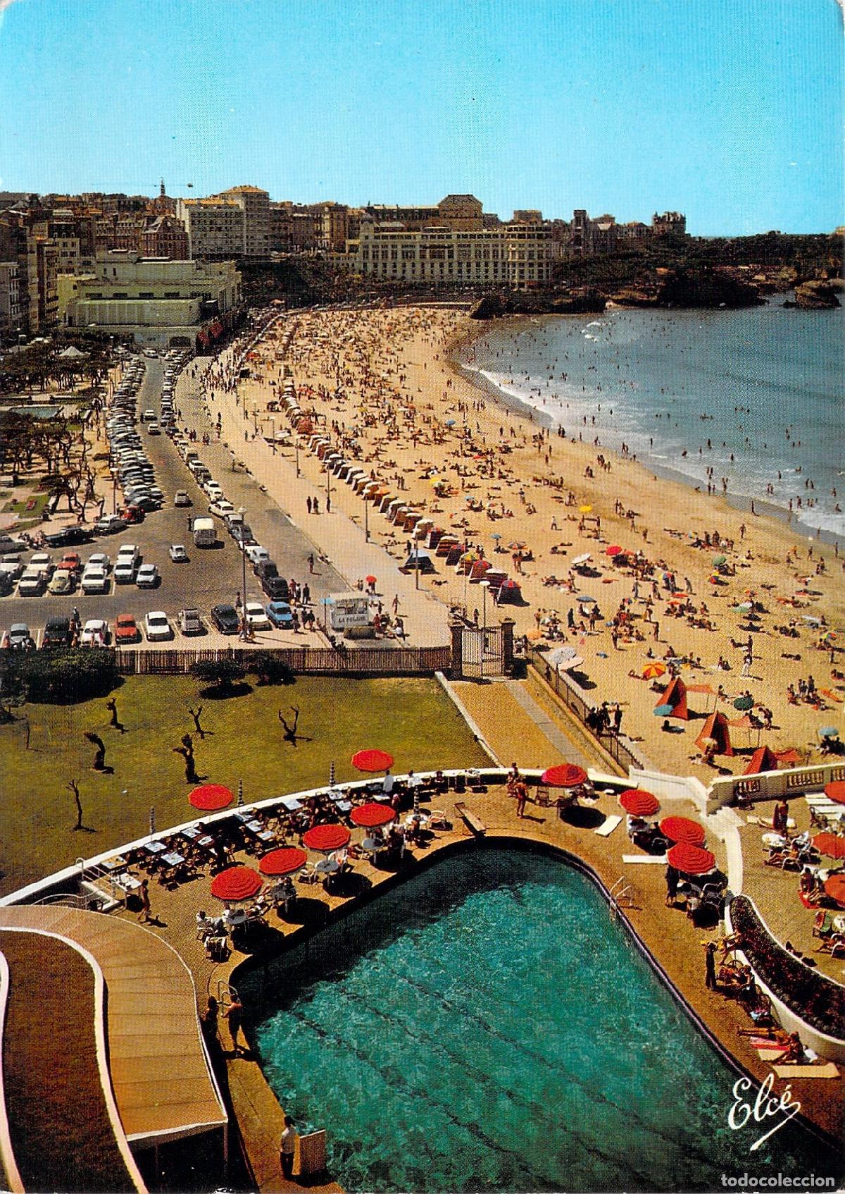 Postales: Postal de Biarritz La Grande Plage y Piscina del H&ocirc;tel du Palais