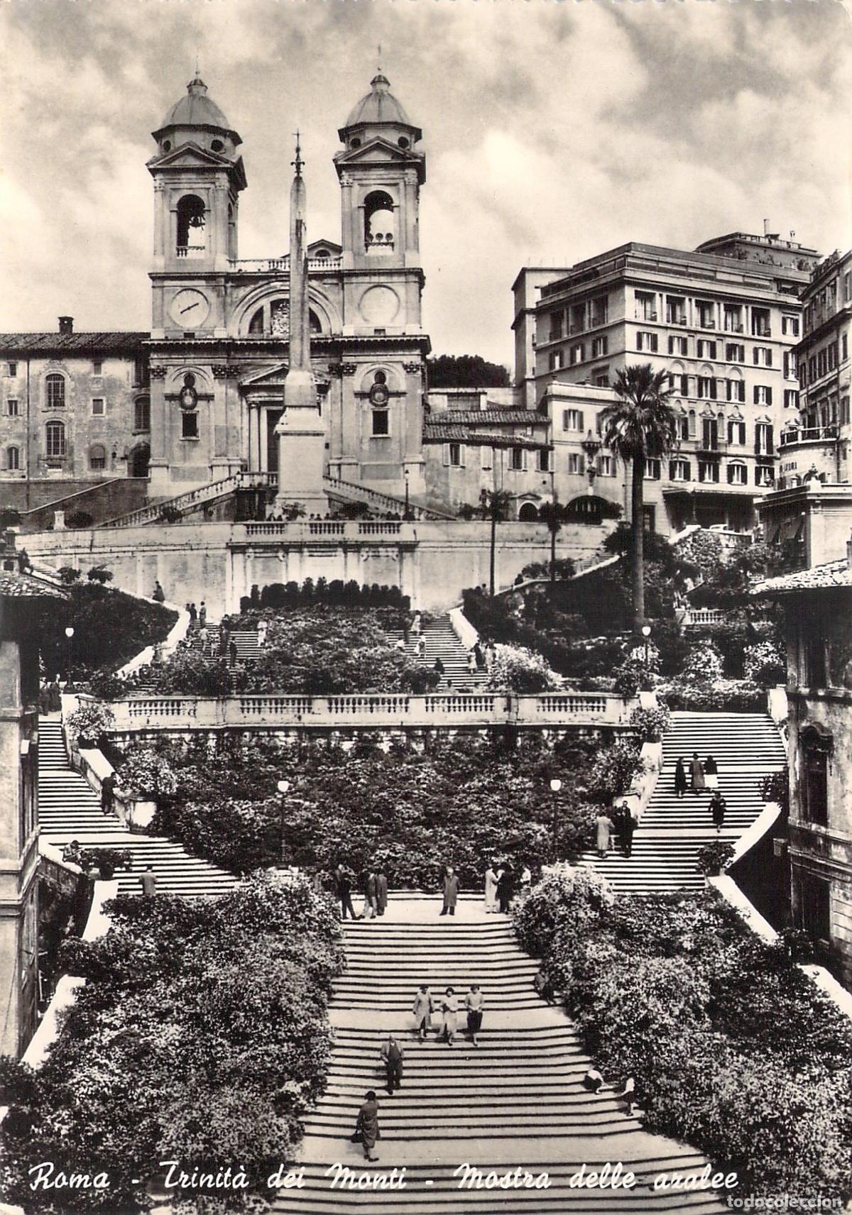 Postales: Postal de Roma: Escalinata de Plaza de Espa&ntilde;a y Trinit&agrave; dei Monti