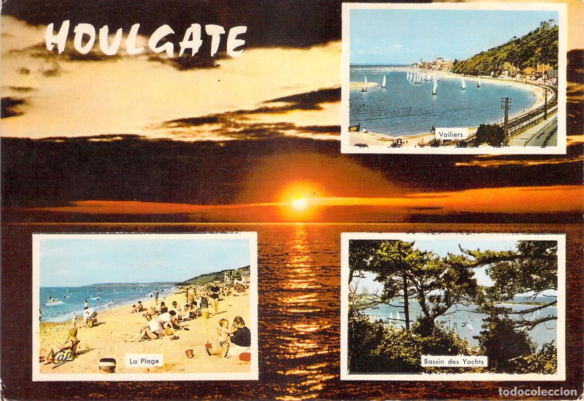 Postales: Postal multivista de Houlgate con playa, veleros y atardecer