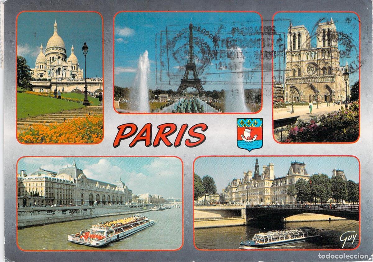 Postkarten: Postal de Par&iacute;s con Vistas de Torre Eiffel Sacr&eacute;-C&oelig;ur y Notre-Dame
